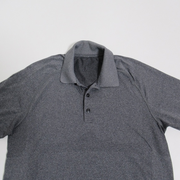 Lululemon Metal Vent Tech Polo Short Sleeve Heathered Black Size M Silveresecnt - Picture 2 of 12
